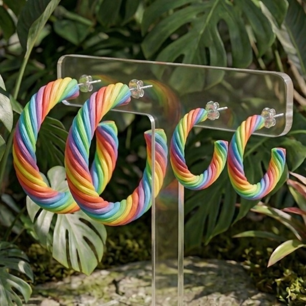 Rainbow Twist Hoop Earring Bundle - Set of 2 Pairs - Handmade